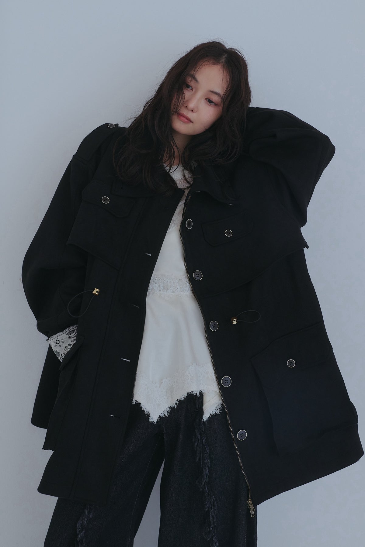 drawstring trench jacket