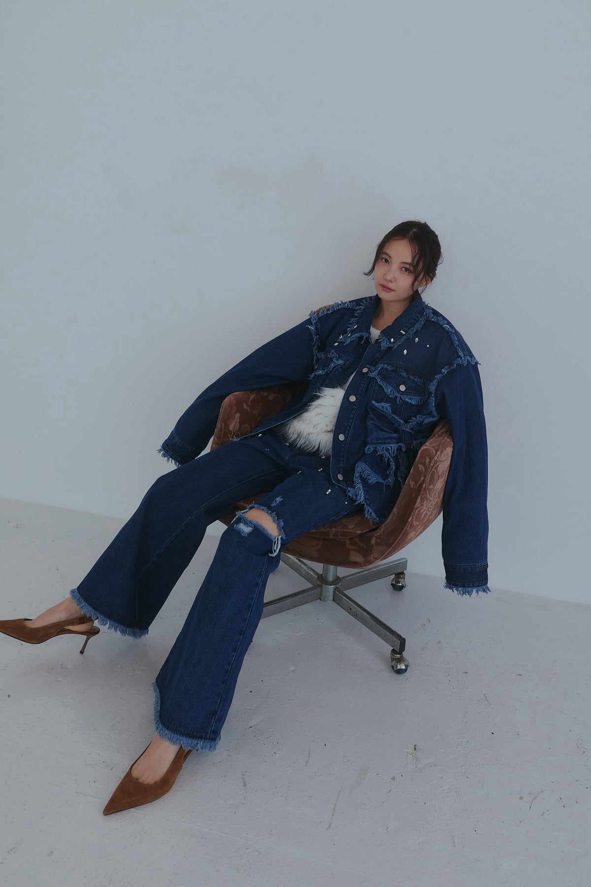 ribbon design denim jacket
