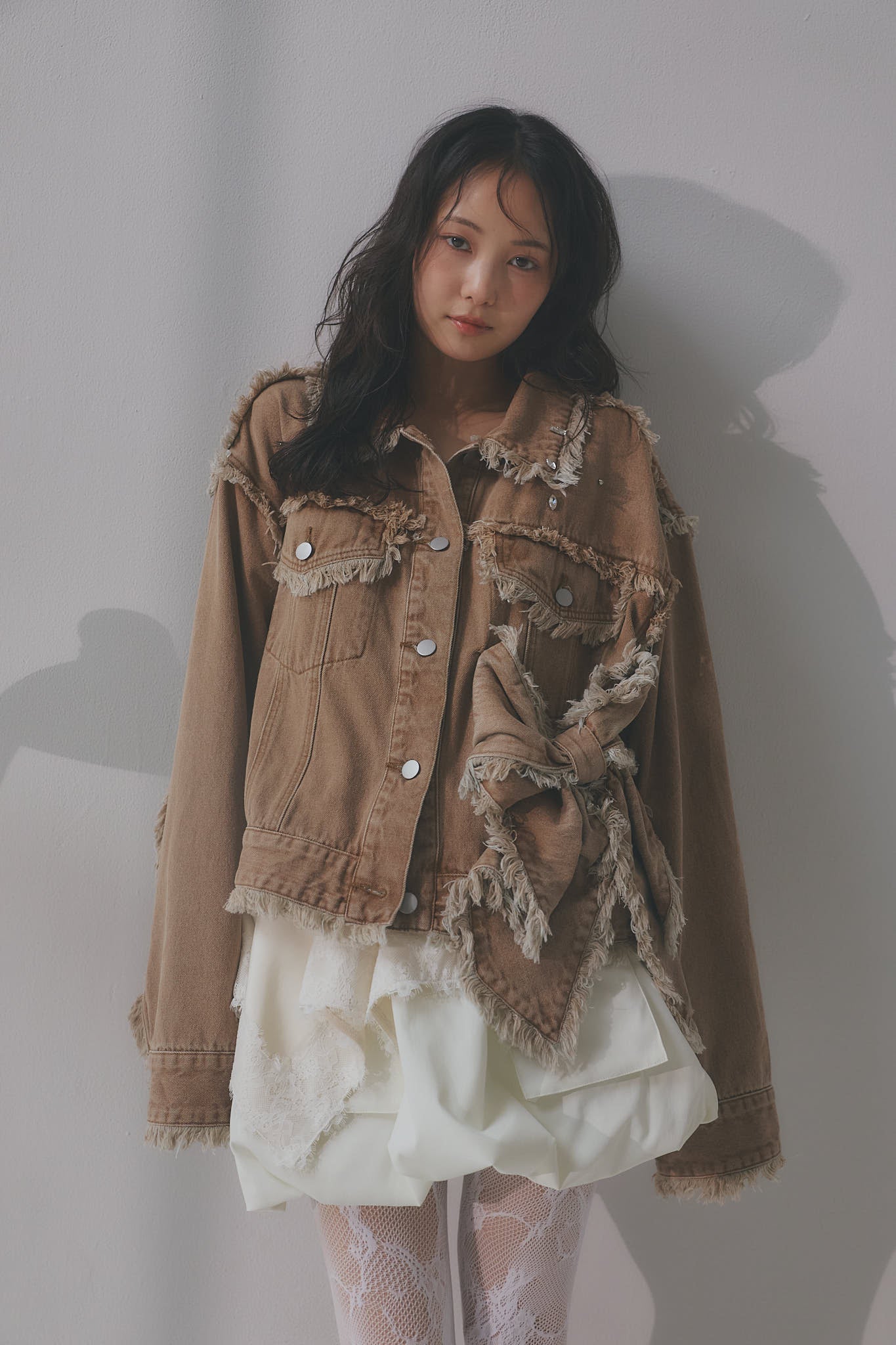 ribbon design denim jacket