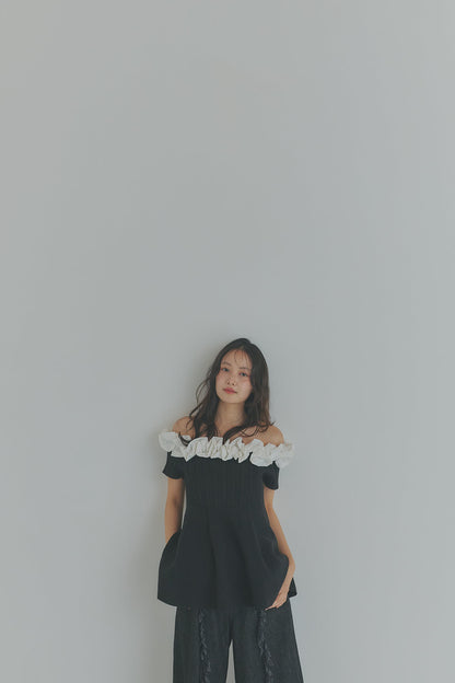 off shoulder frill knit