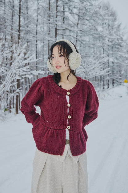 gold button puff sleeve knit