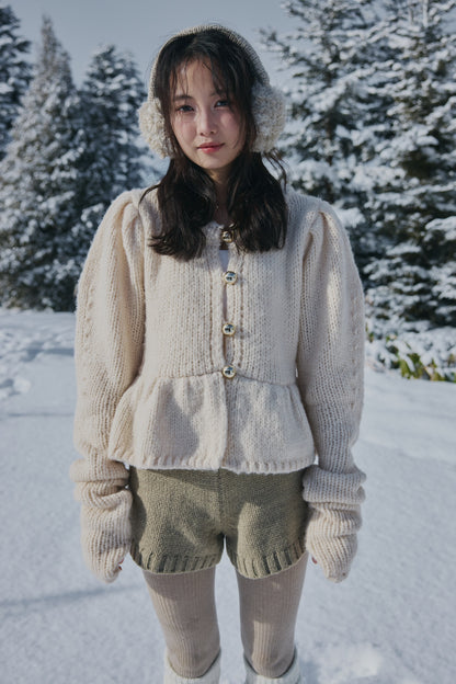 gold button puff sleeve knit
