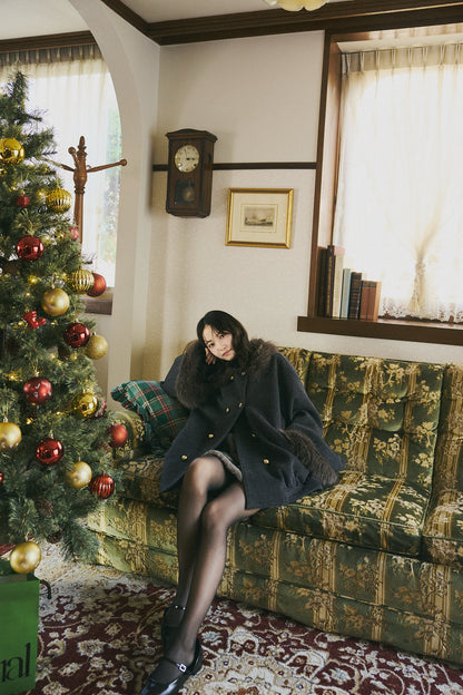 collar fur cocoon coat