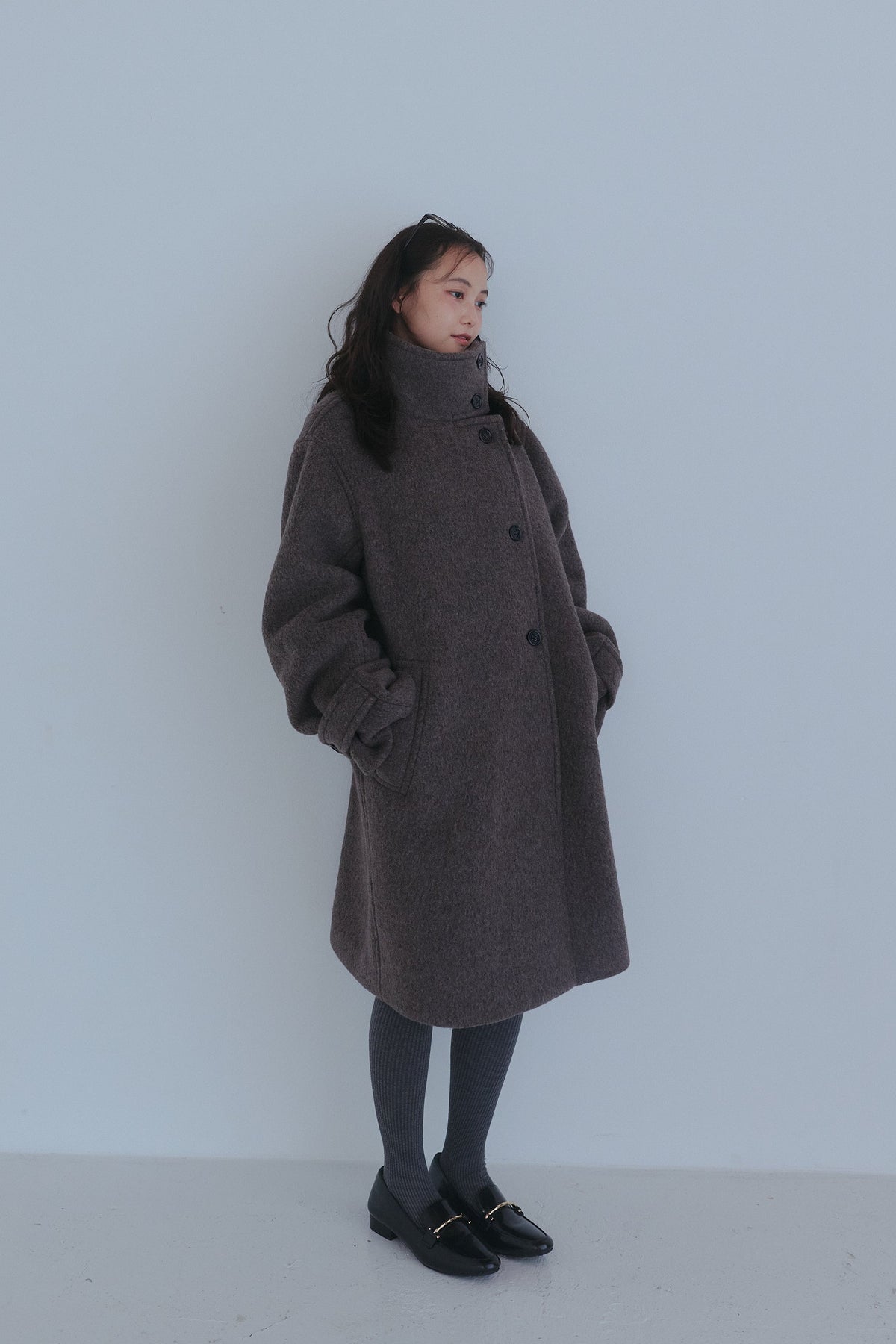 wrap collar wool coat