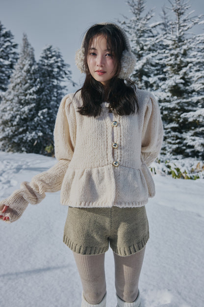 gold button puff sleeve knit