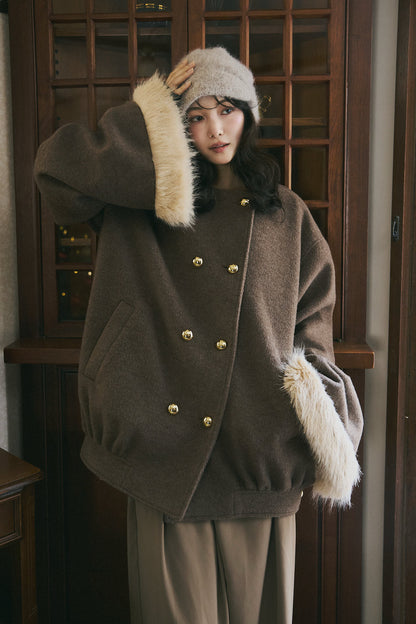 collar fur cocoon coat