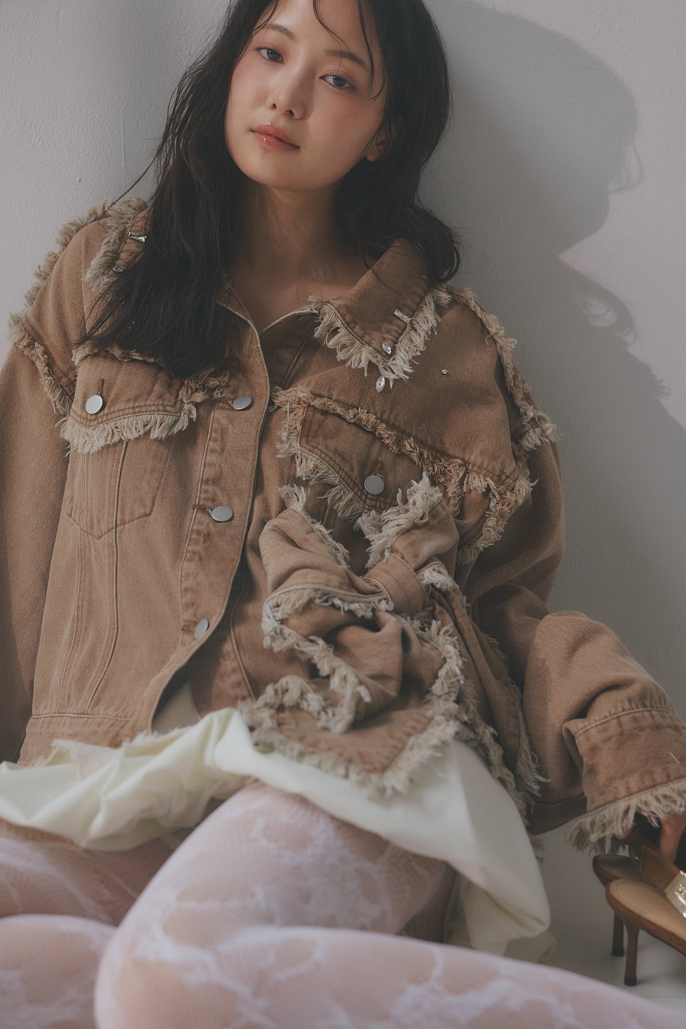 ribbon design denim jacket