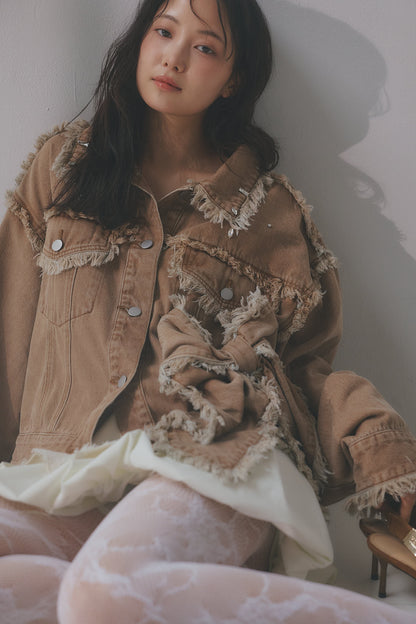 ribbon design denim jacket