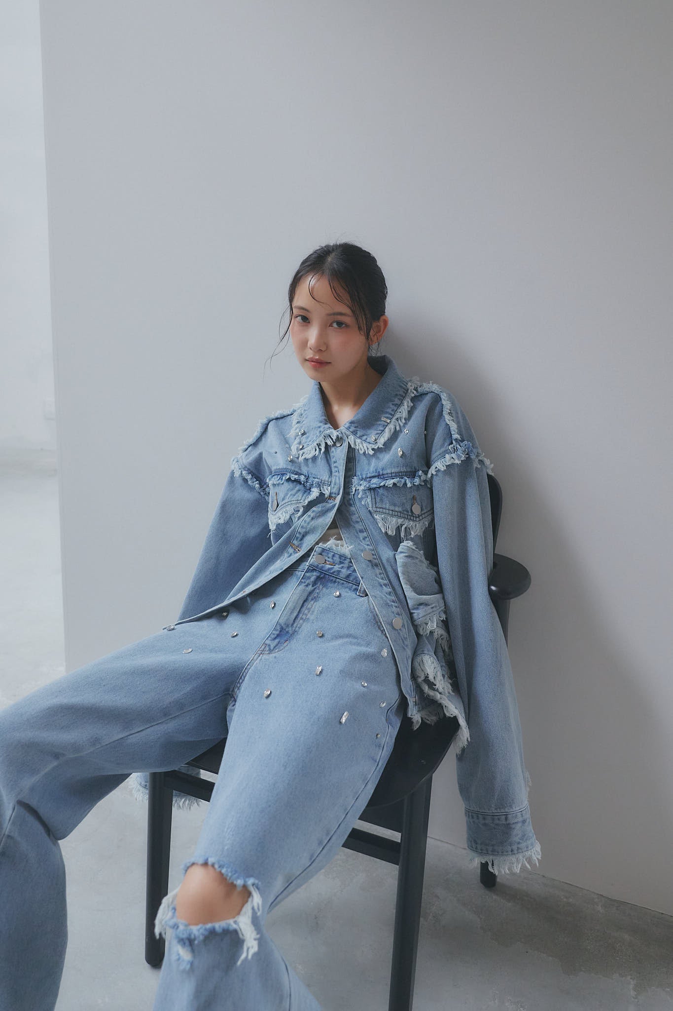 ribbon design denim jacket – andequal
