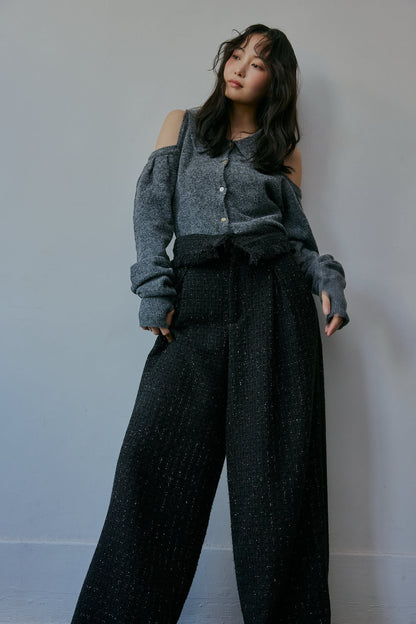 glitter tweed fringe pants
