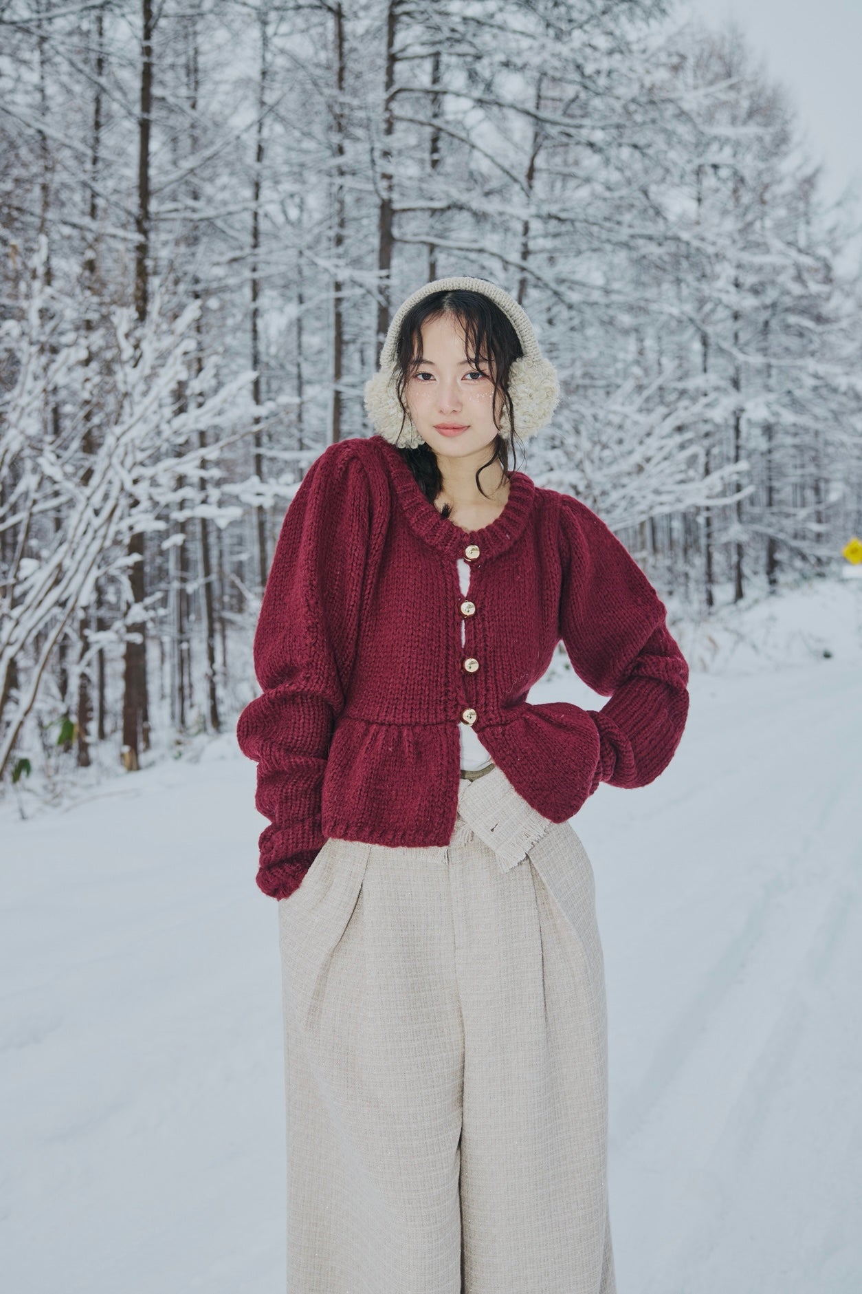 gold button puff sleeve knit
