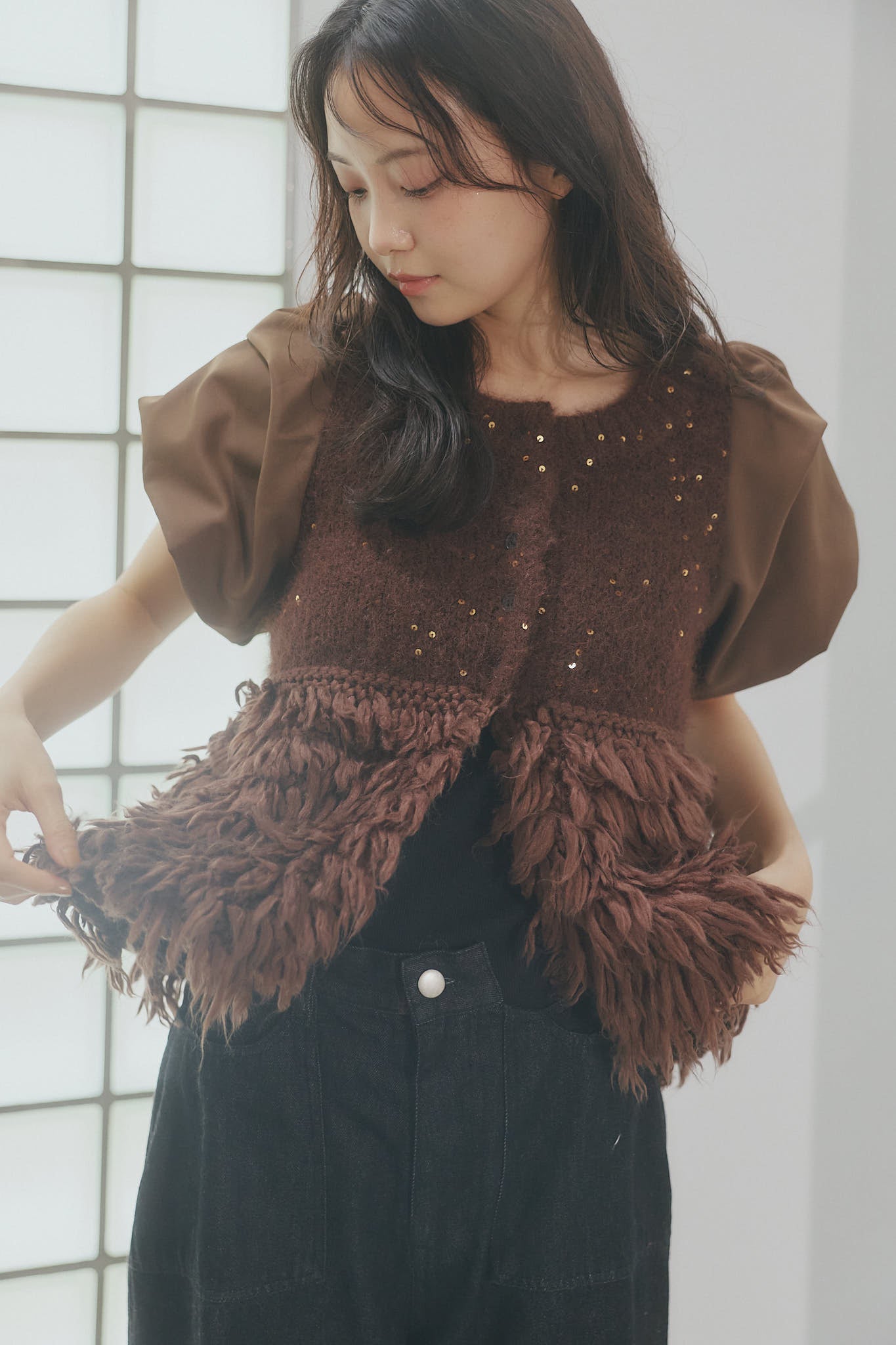 fringe design glitter summer knit