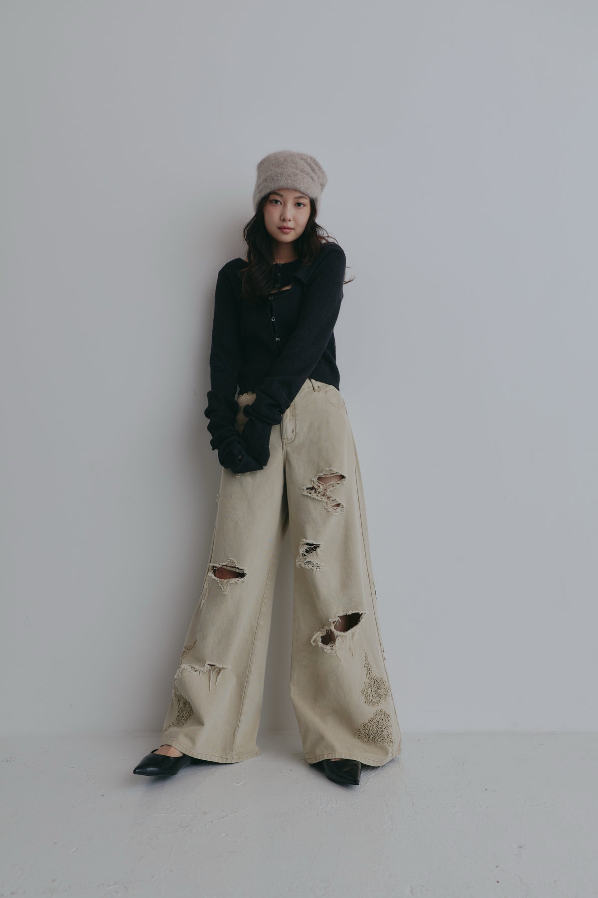 lace damaged denim