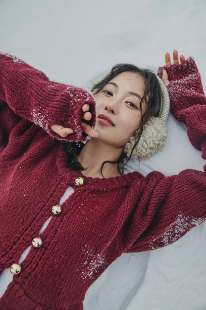 gold button puff sleeve knit