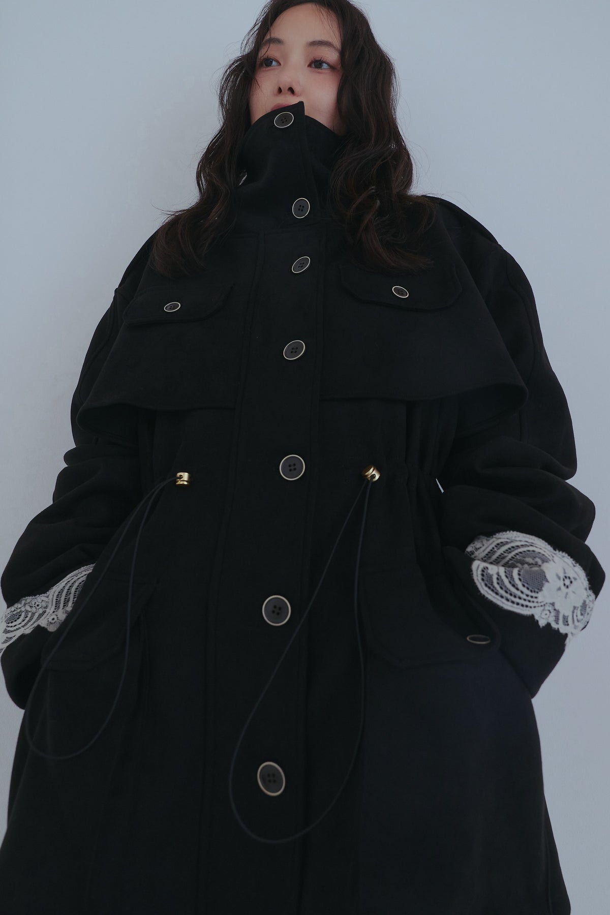 drawstring trench jacket