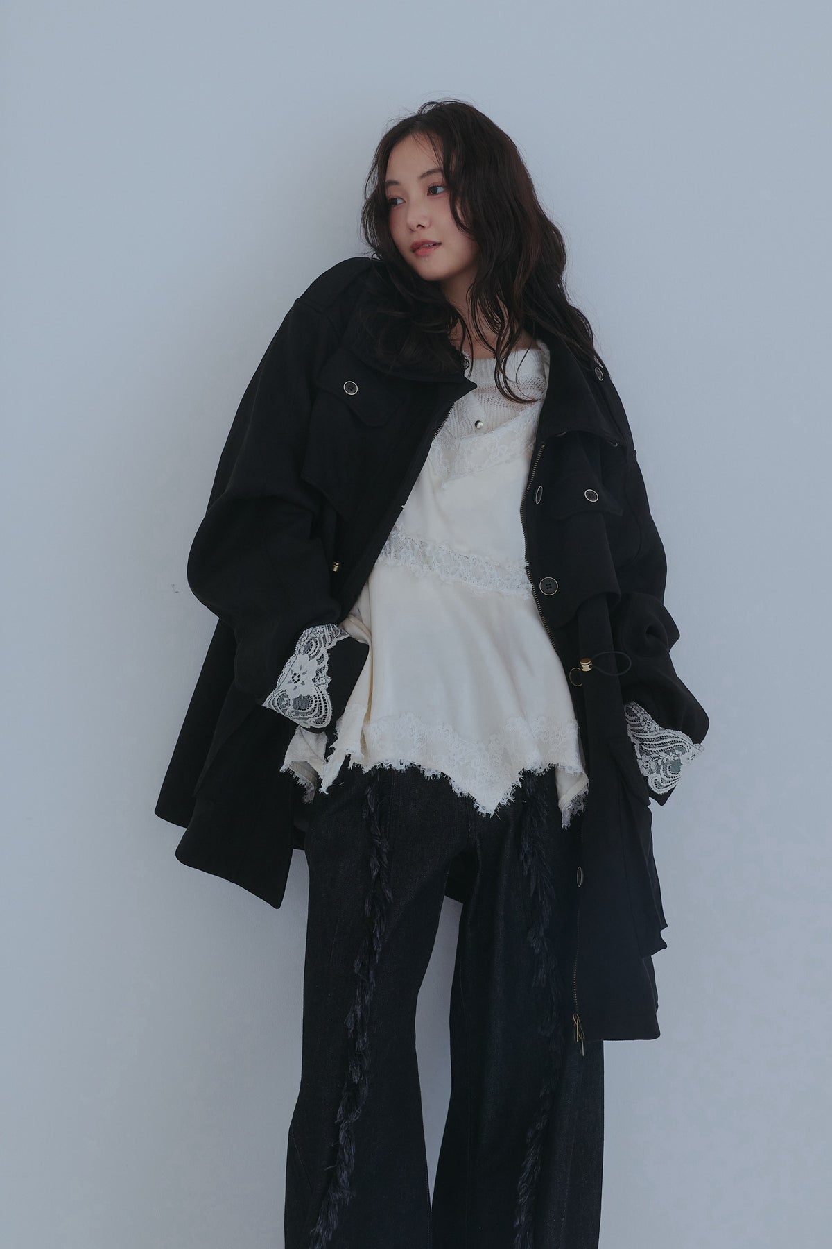 drawstring trench jacket
