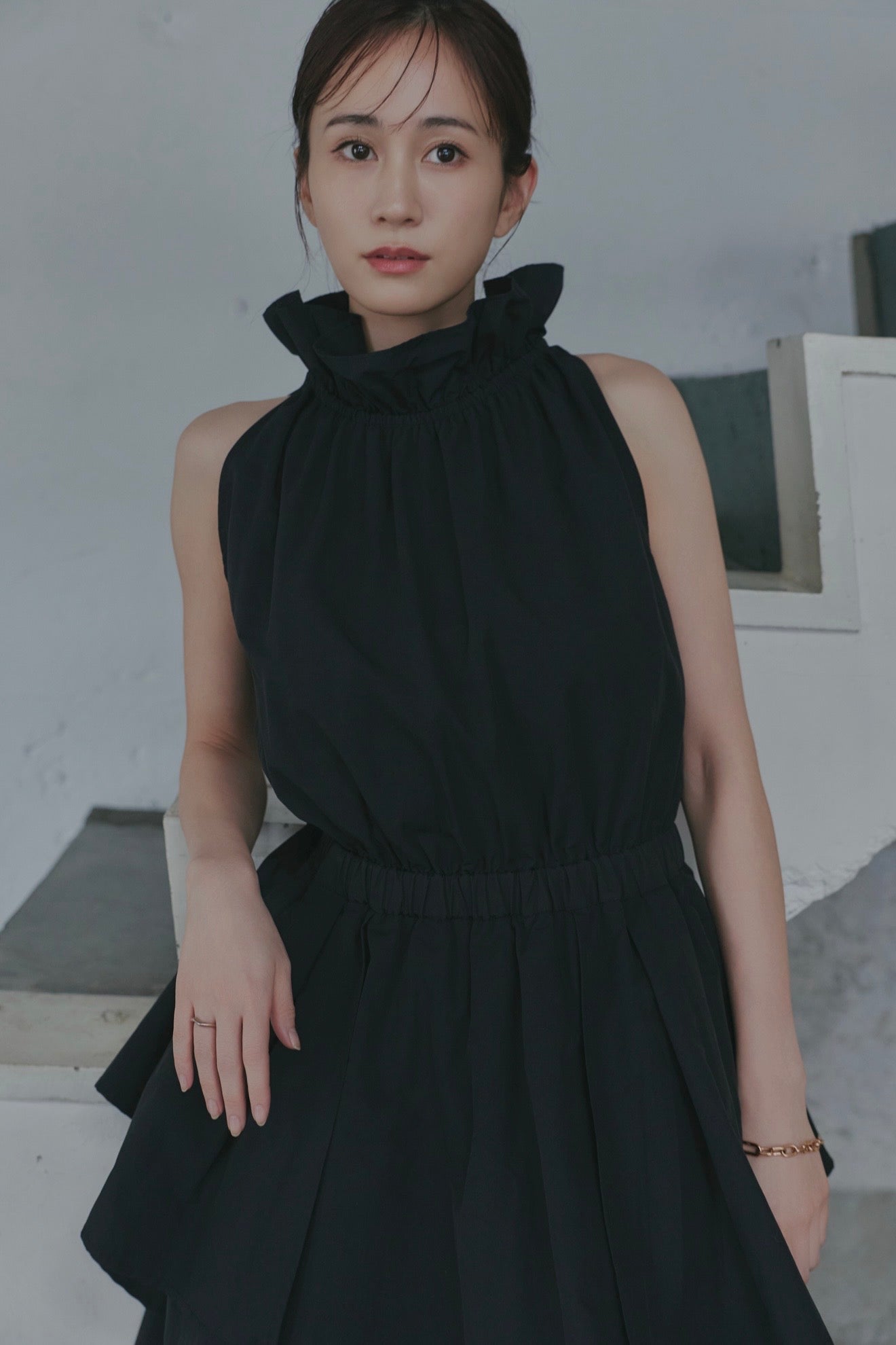 frill neck peplum one-piece