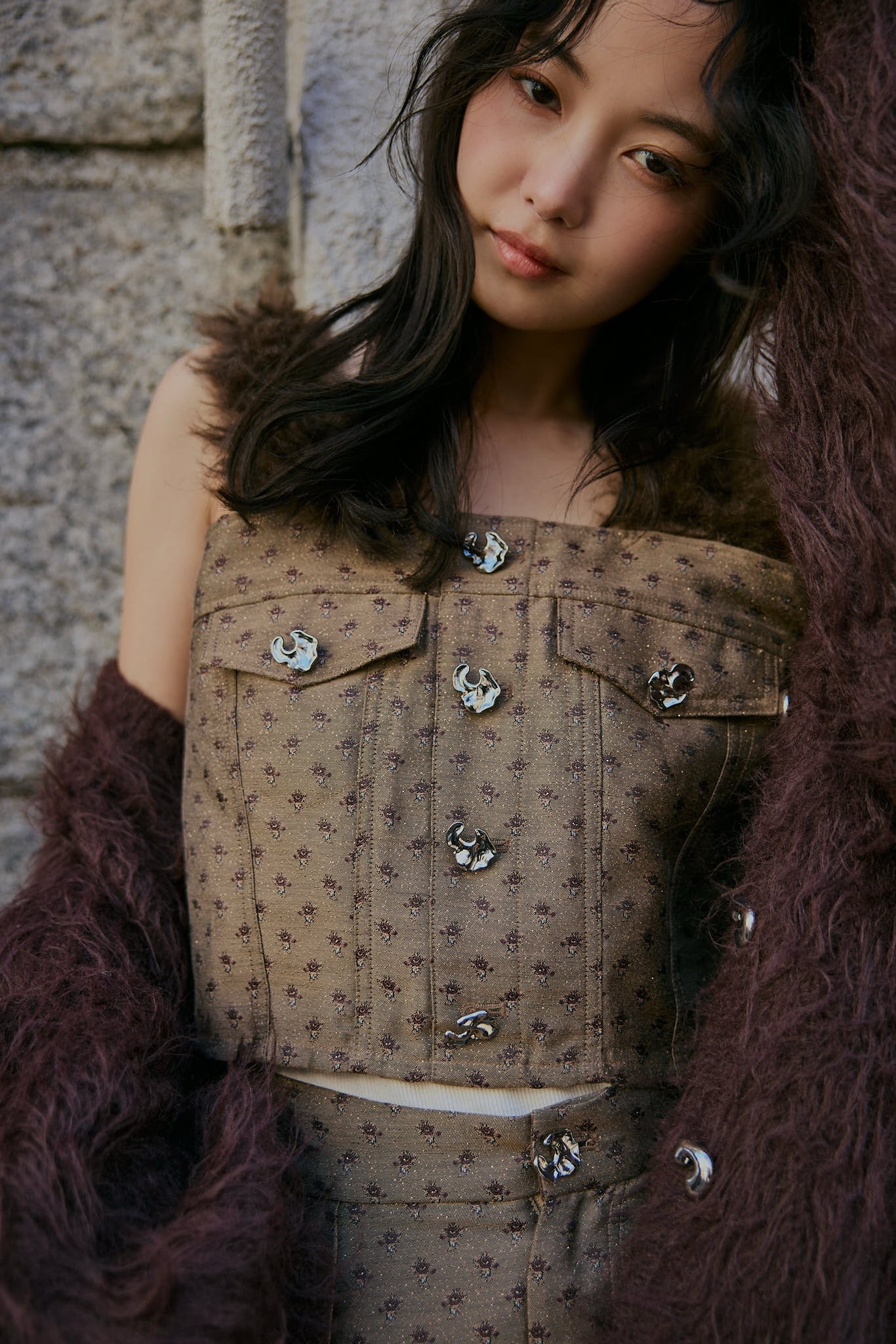 fur docking jacquard bustier