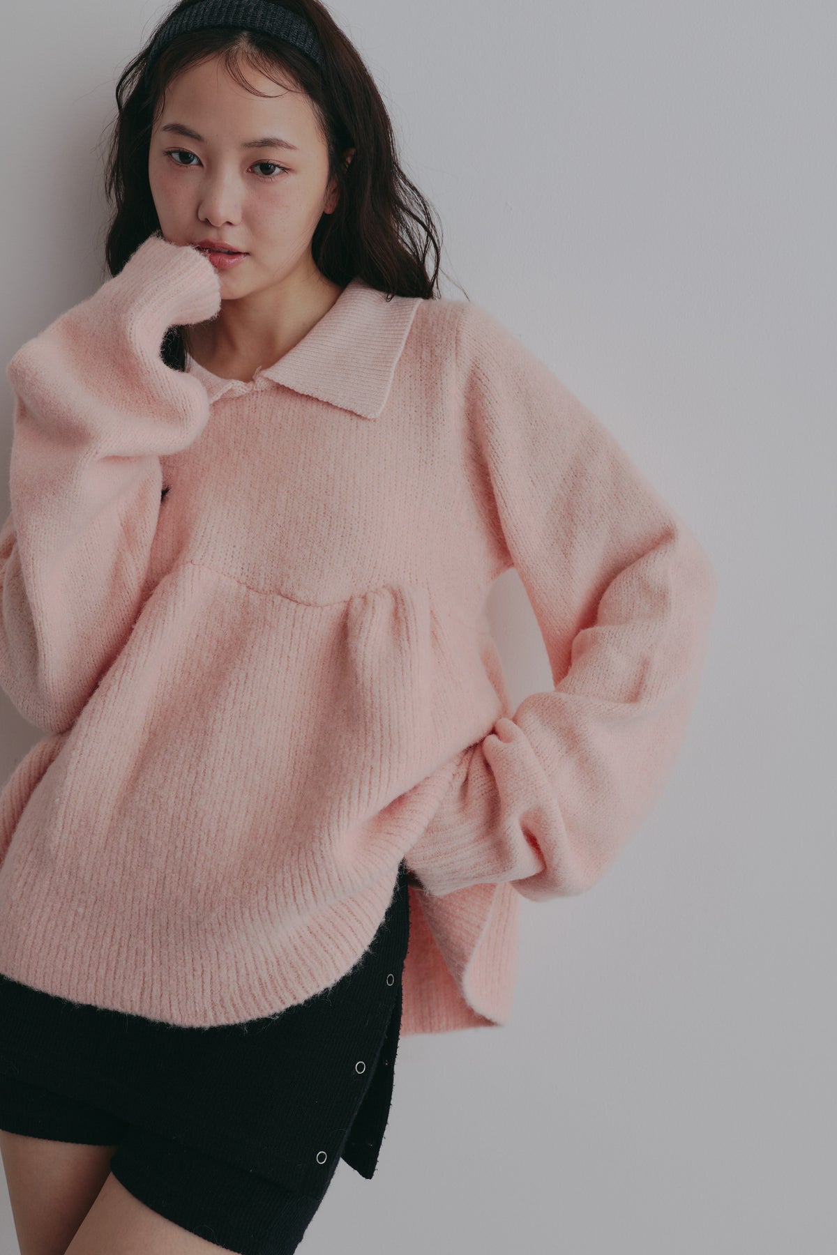 fluffy collar peplum knit