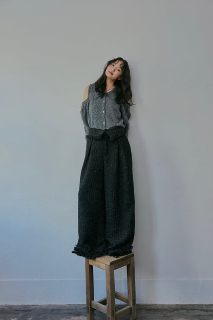 glitter tweed fringe pants