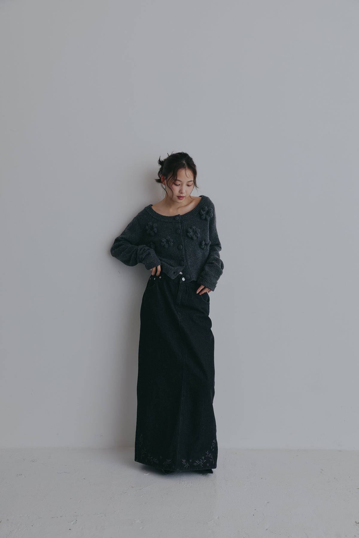 embroidered denim skirt