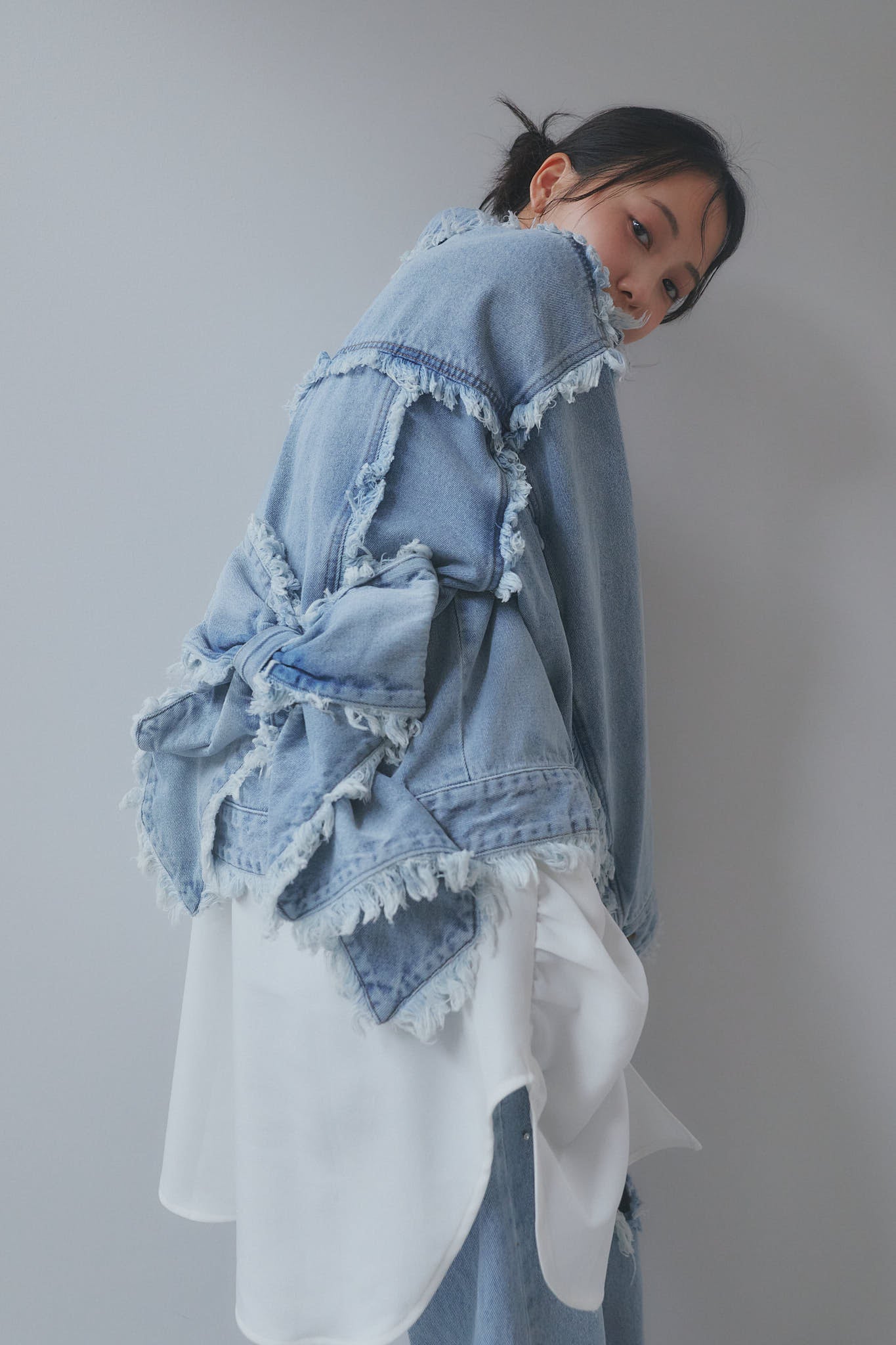 ribbon design denim jacket