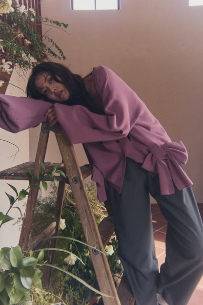 hole ribbon spring cardigan