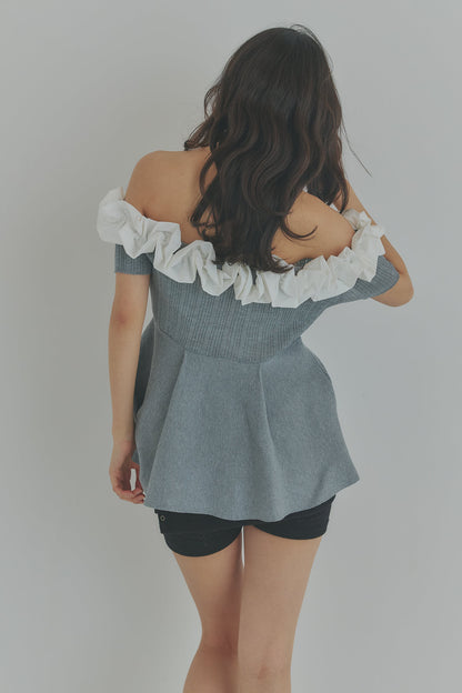 off shoulder frill knit