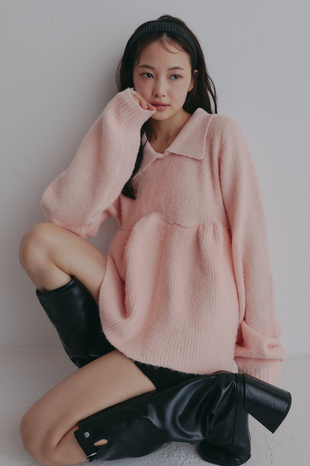 fluffy collar peplum knit