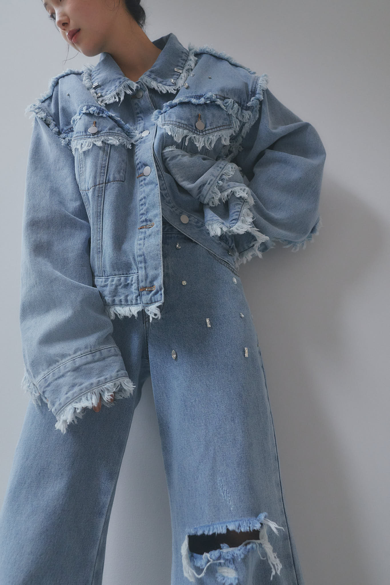 bijou fringe flare denim