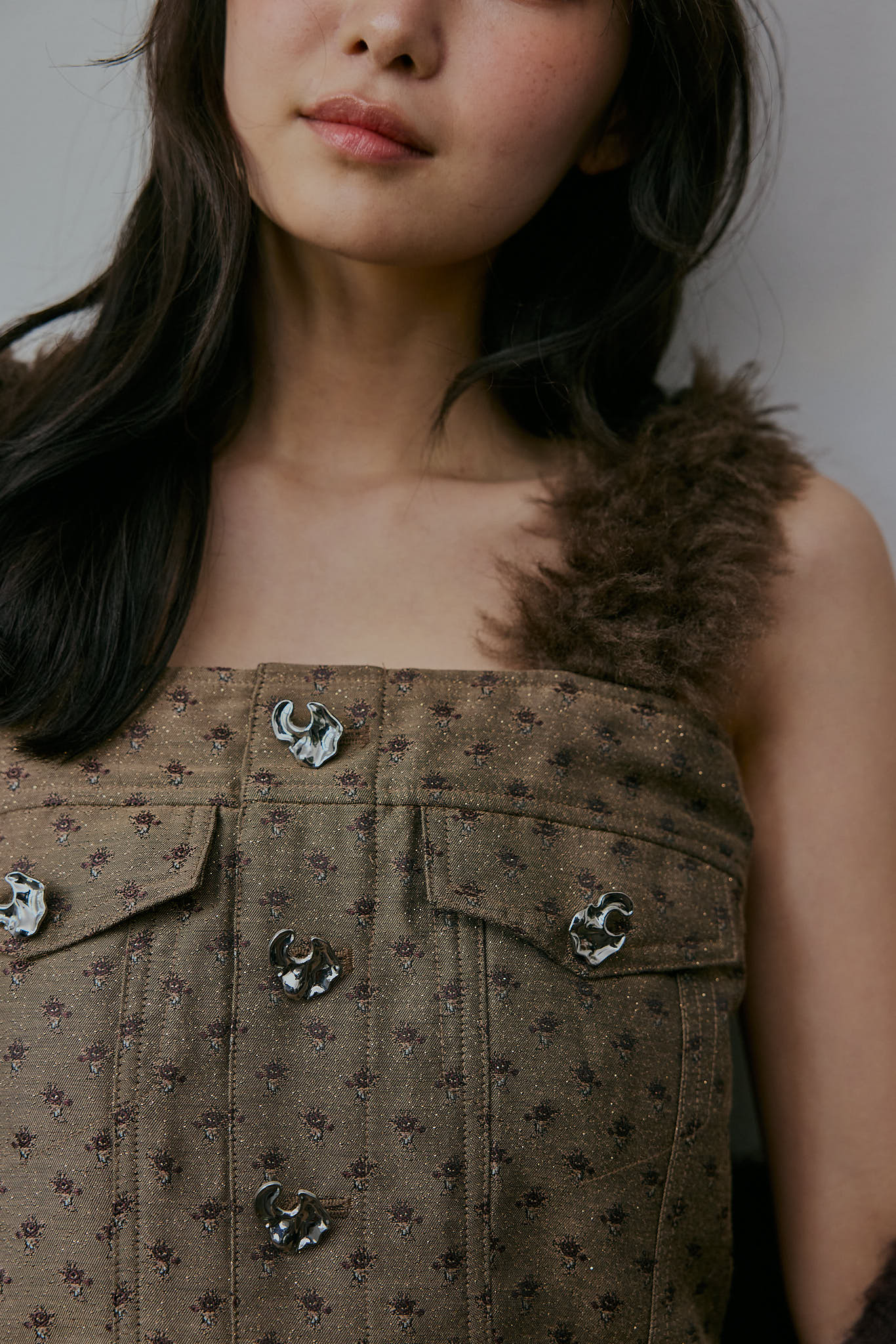 fur docking jacquard bustier