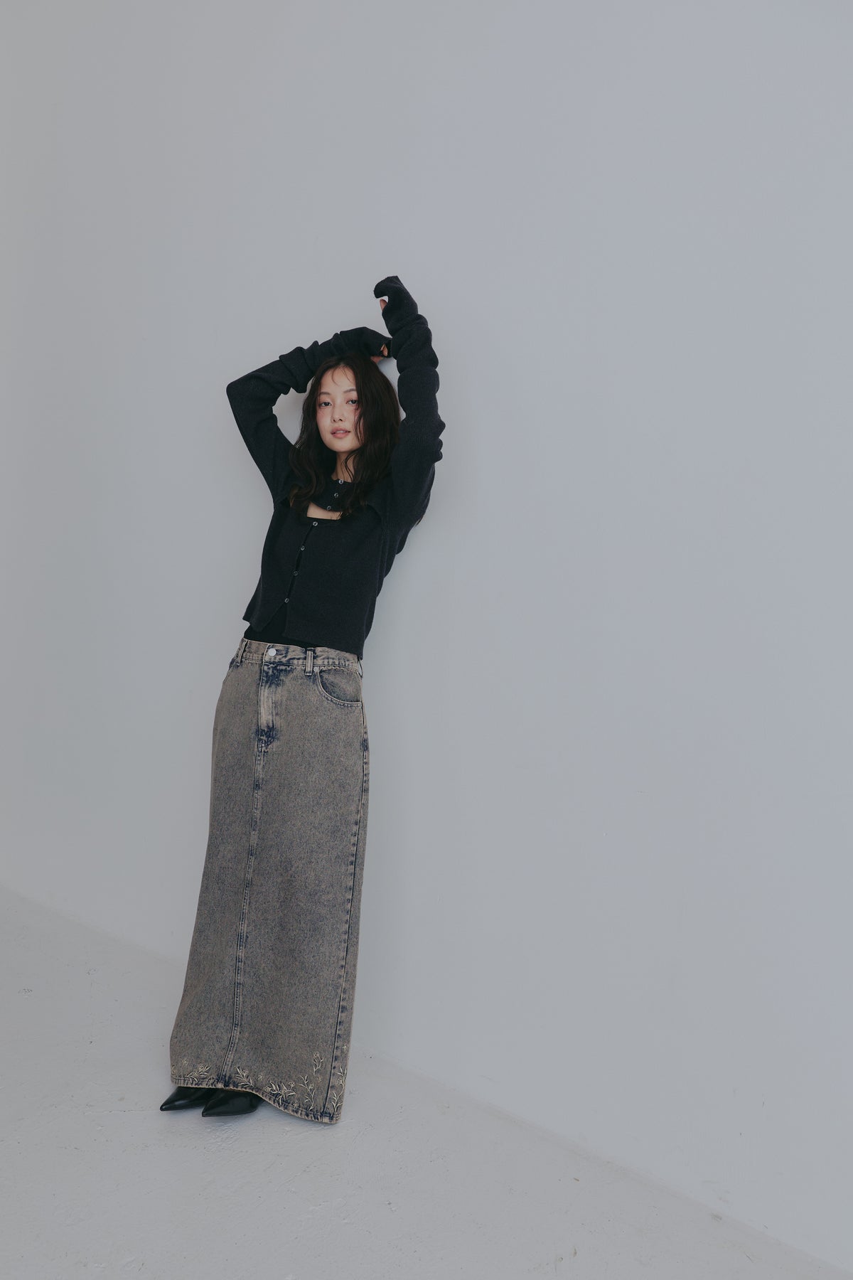 embroidered denim skirt