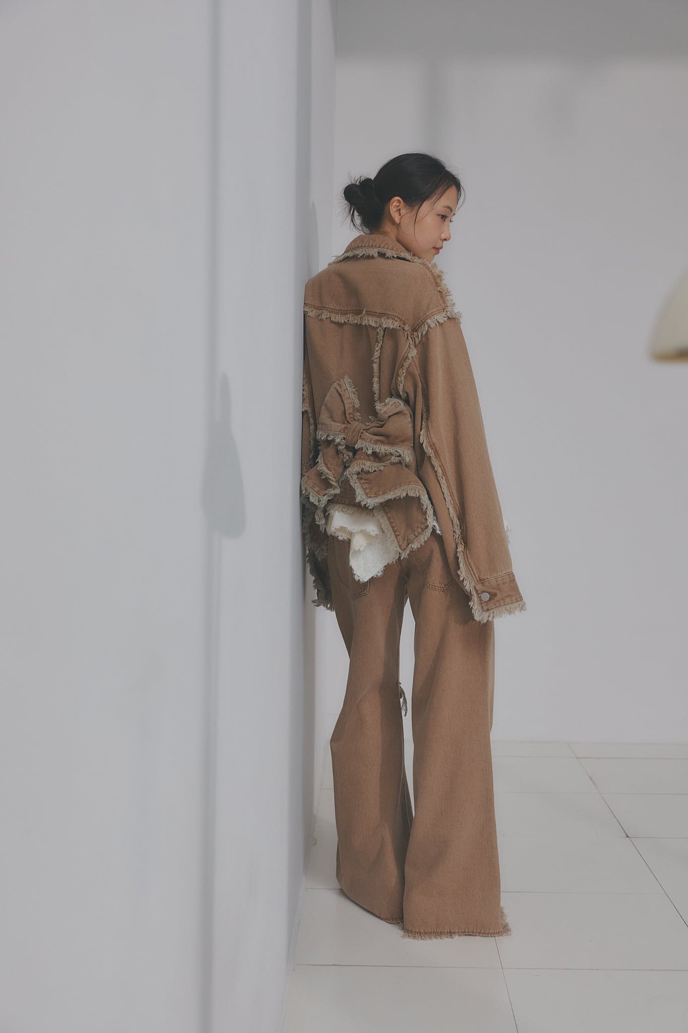 ribbon design denim jacket