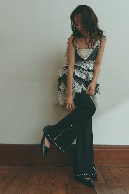 studs suede flare pants
