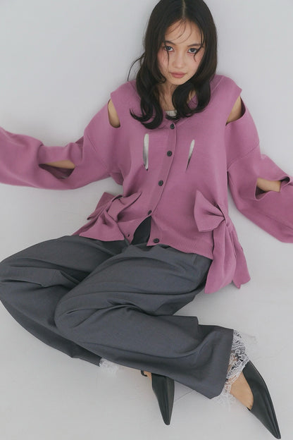 hole ribbon spring cardigan