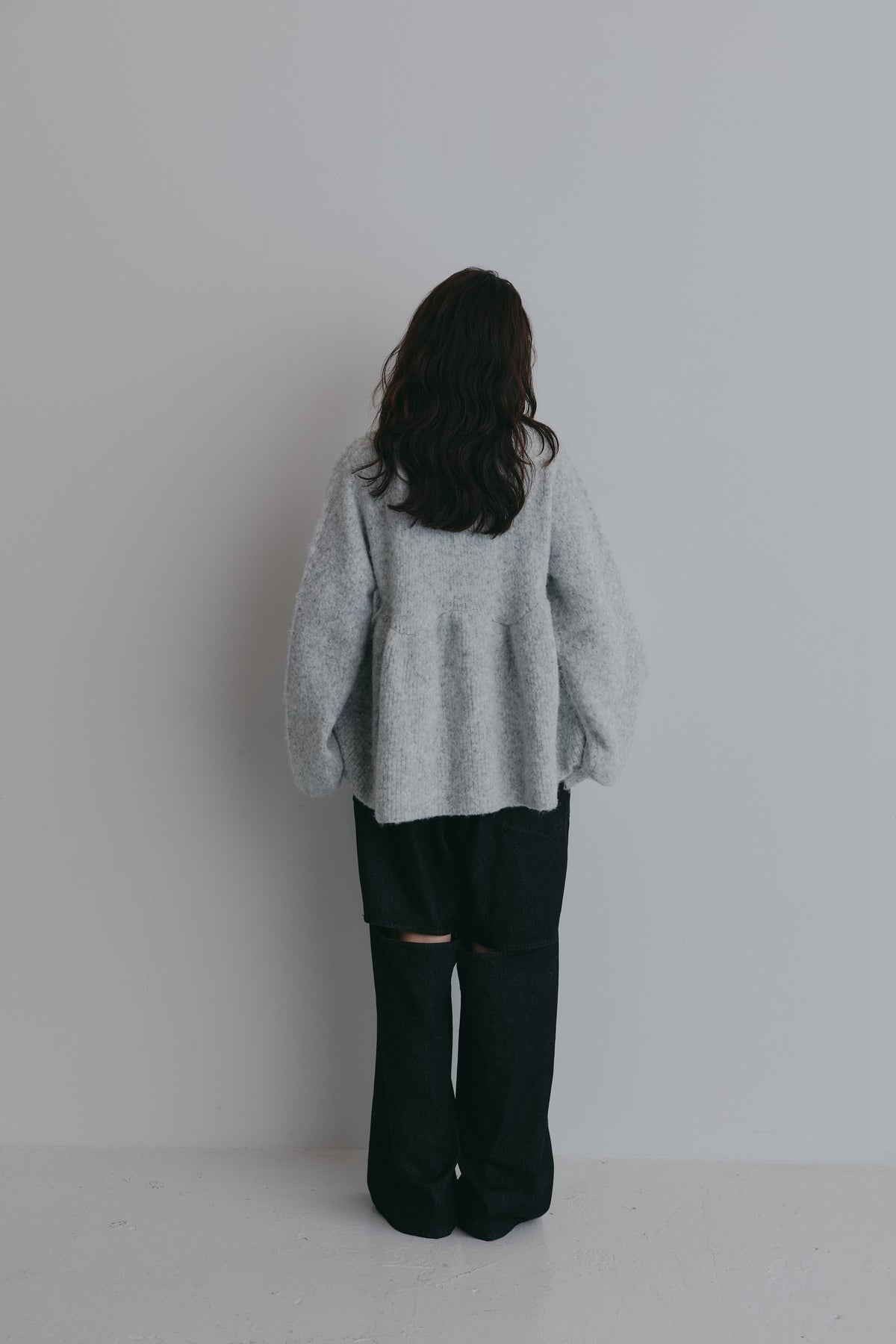 fluffy collar peplum knit