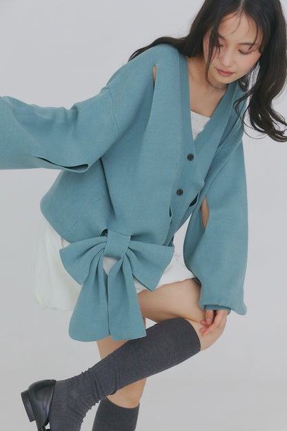 hole ribbon spring cardigan