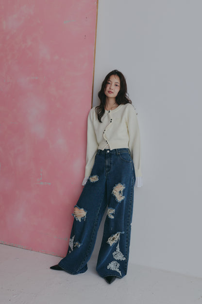 lace damaged denim