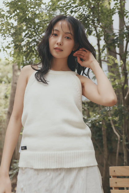 ribbon halter neck knit tops