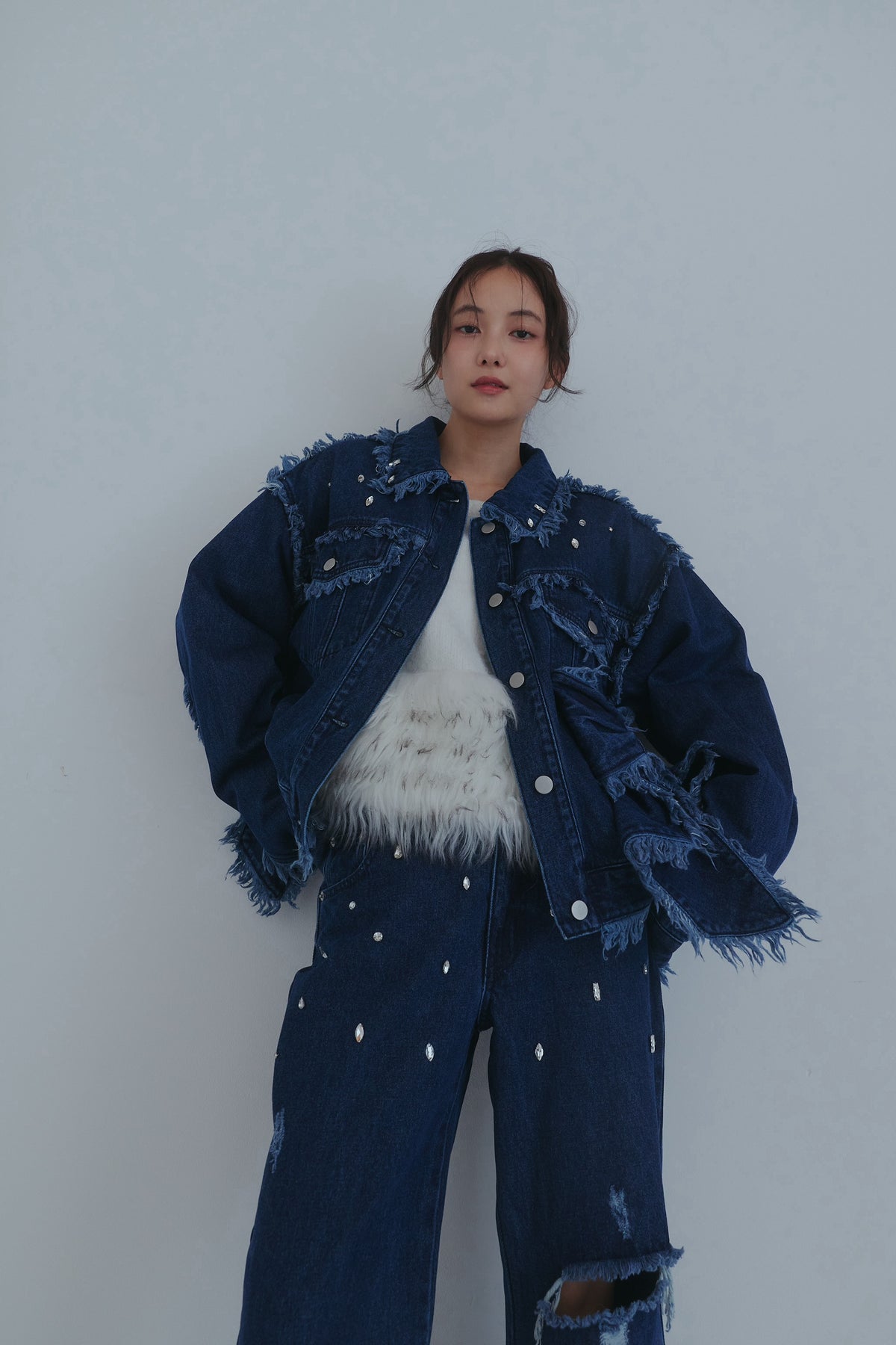 ribbon design denim jacket