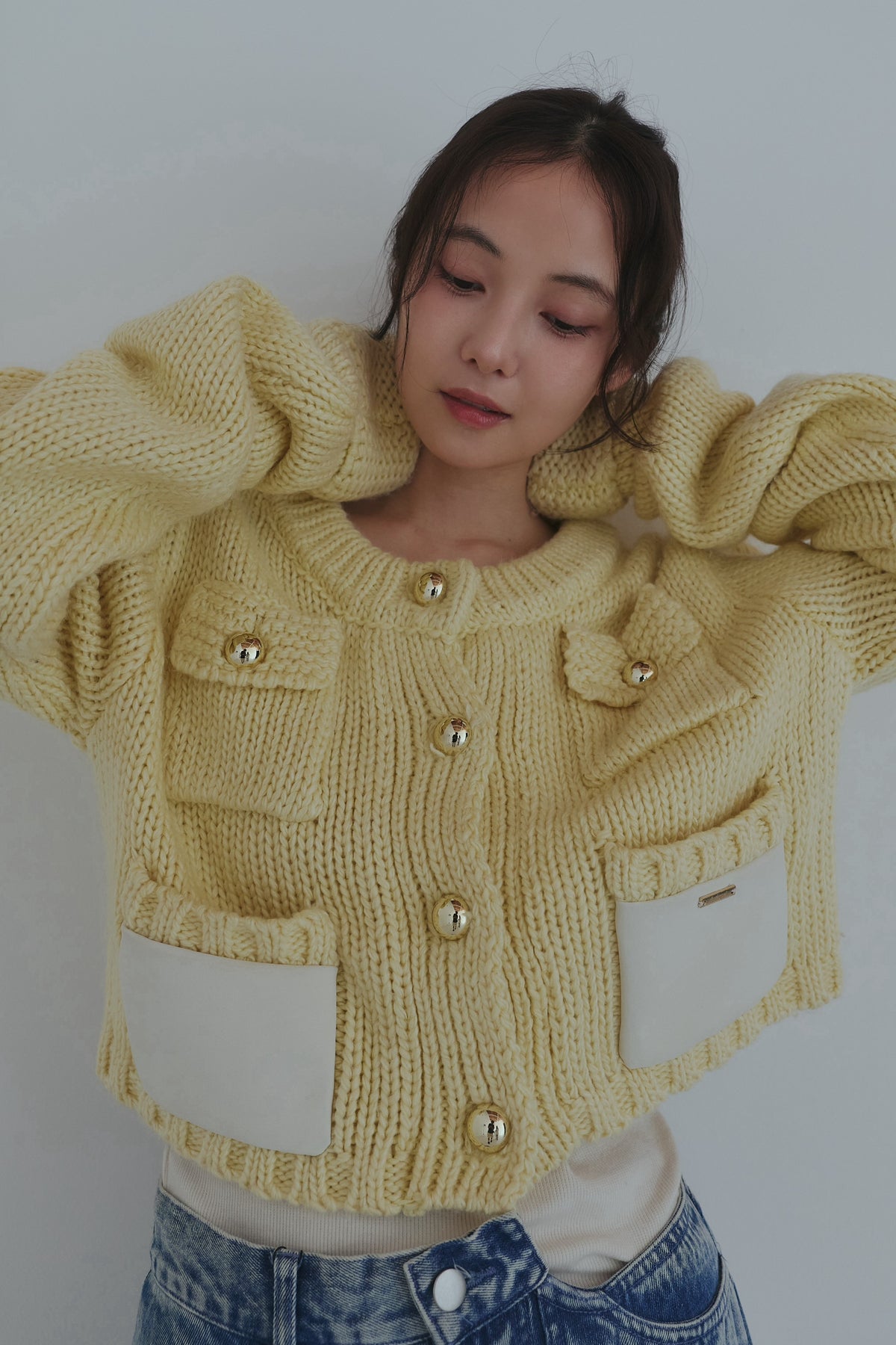 gold button pocket knit