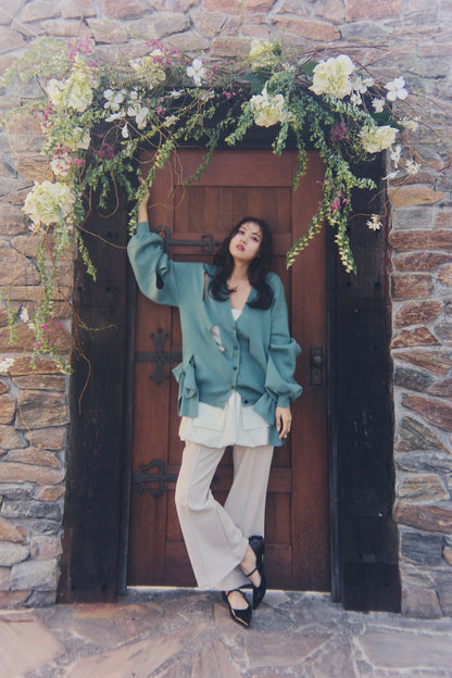 hole ribbon spring cardigan