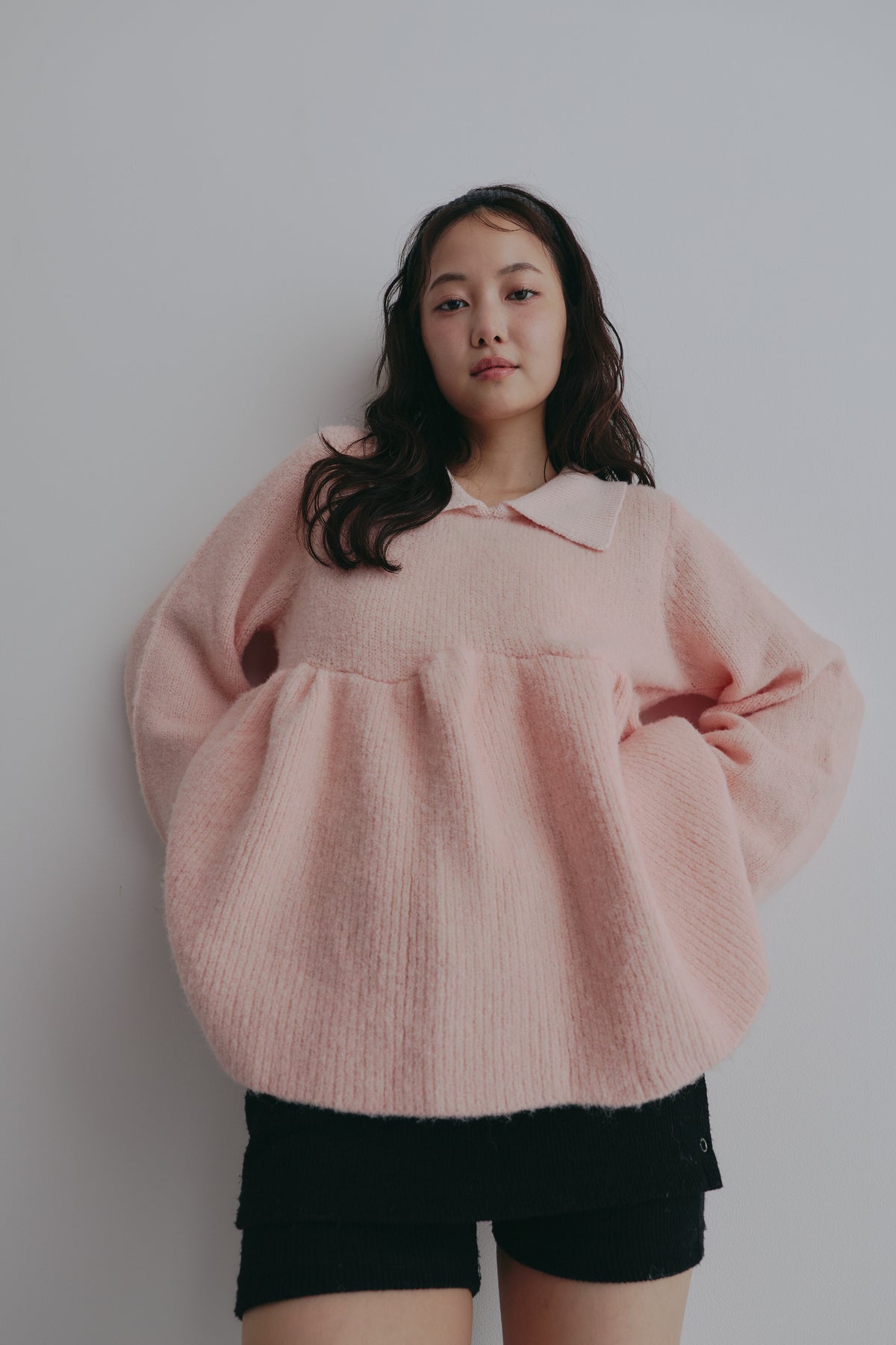 fluffy collar peplum knit