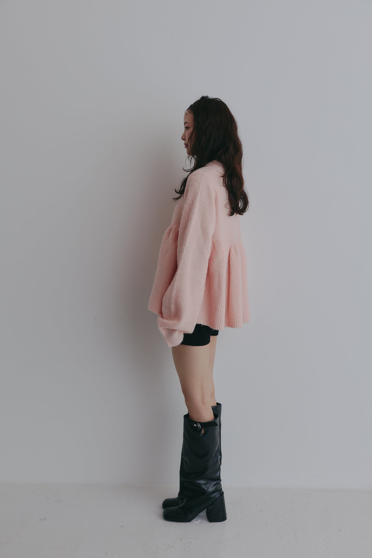 fluffy collar peplum knit