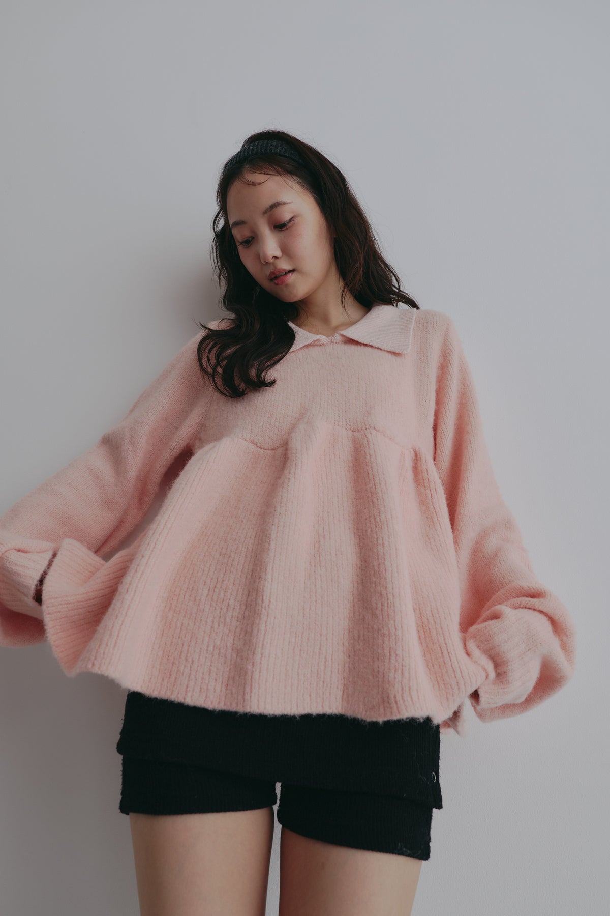 fluffy collar peplum knit