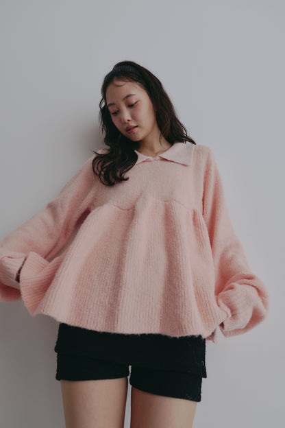 fluffy collar peplum knit