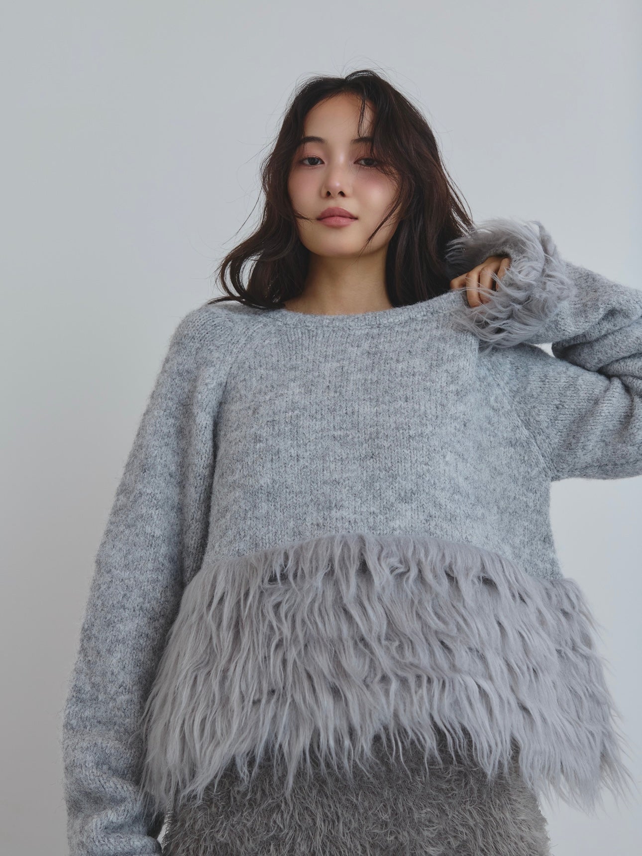 トップス andequal panel design fur knit panel design fur knit – andequal