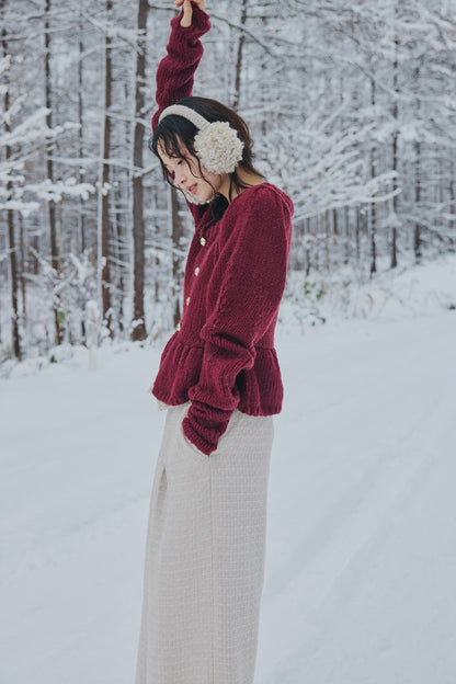 gold button puff sleeve knit