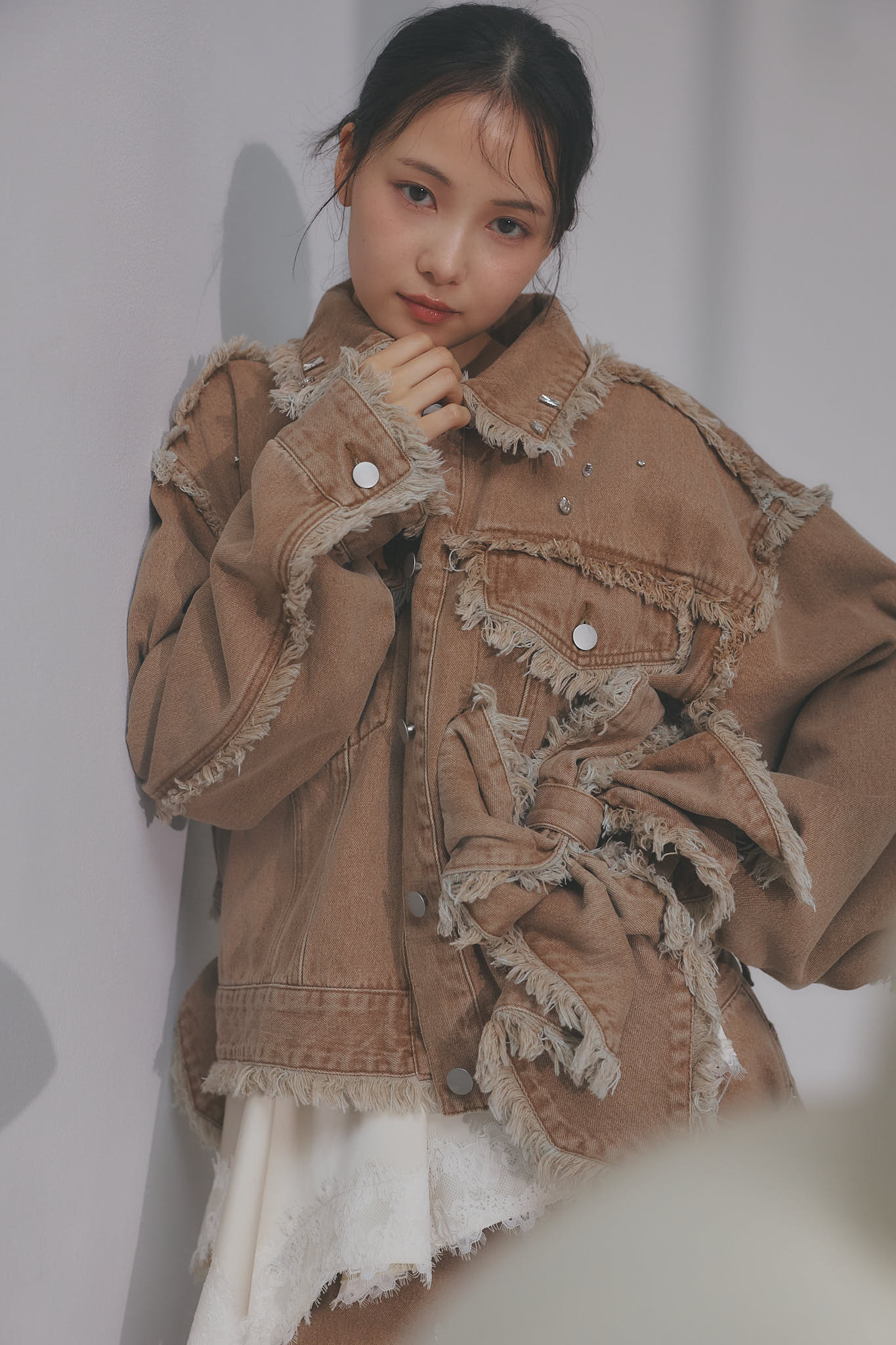 ribbon design denim jacket