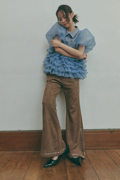studs suede flare pants